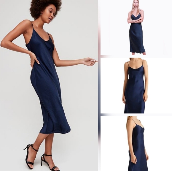 🇨🇦 Aritzia Wilfred Admiral Navy Blue Only Slip Dress - Picture 14 of 16
